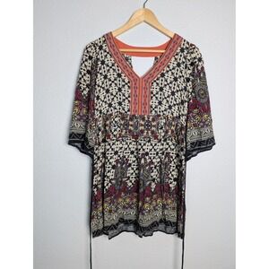 Flying Tomato Blouse Womens Small Multicolor V Neck 3/4 Bell Sleeve Tunic Top